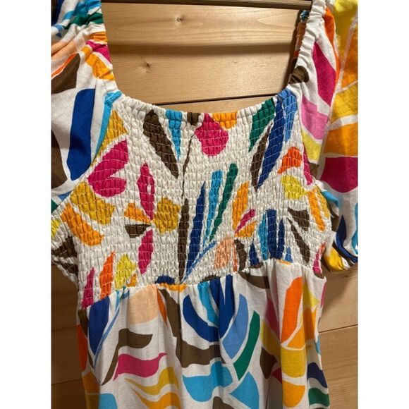Tabitha Brown X Target Botanical Print Colorful Dress Smocked Puff Sleeve Large - Picture 7 of 8
